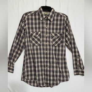 LL Bean Dress Shirt Button Up Long Sleeve Size L Plaid Pattern Made In USA VTG